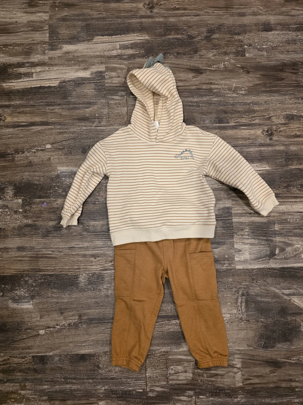Carter's Cream & Brown Striped Hoodie with Brown Joggers